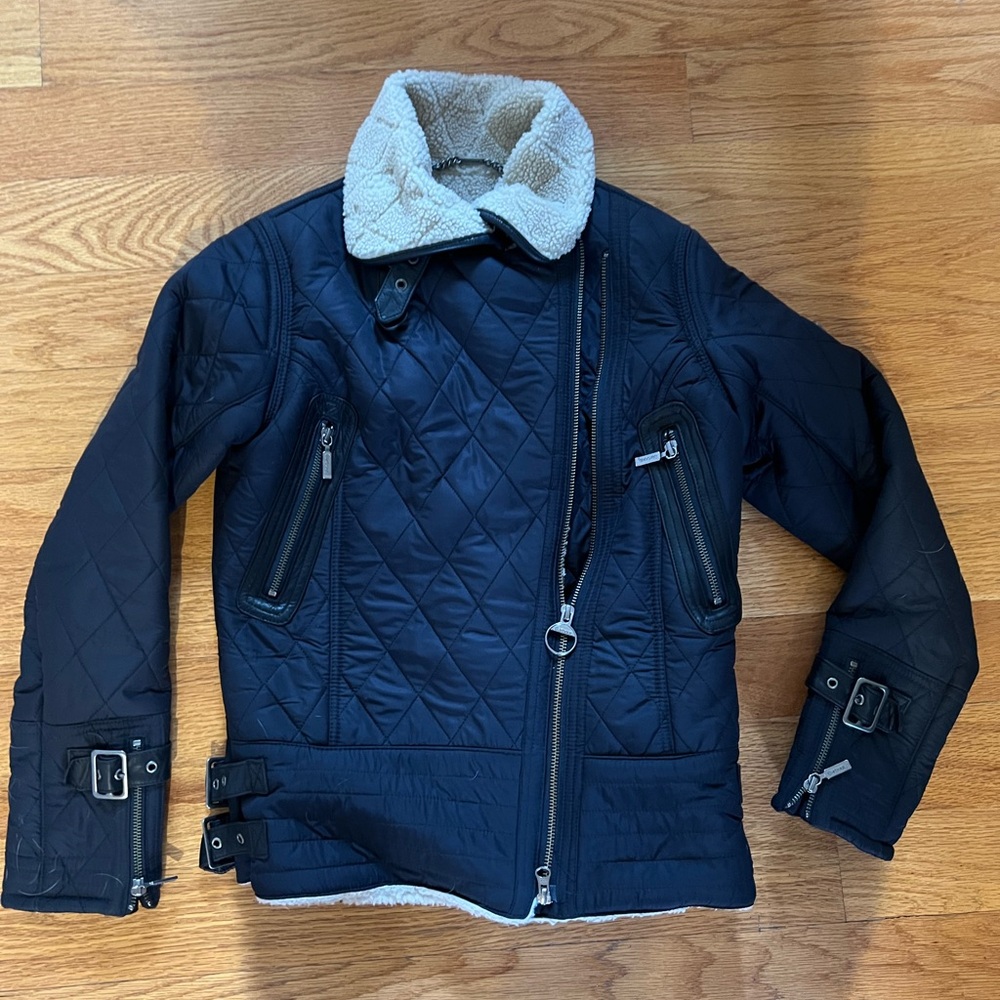 Barbour Women's Black shearling lined quilted Bomber Jacket Size US4-  like new